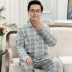 2021 phong cách mới pijama nam dài tay cotton mùa xuân và mùa thu người trung niên và người cao tuổi dịch vụ tại nhà quần vải nam Bộ đồ