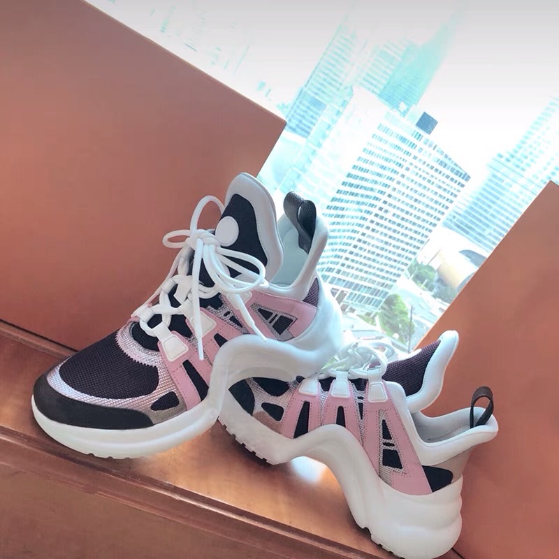 Pink & PatternedIns super fire V family arch bottom Daddy shoes female ventilation Thick bottom Muffin Frenulum leisure time motion increase Running shoes autumn