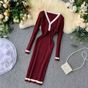 Váy Pháp 2019 thu đông mẫu thiết kế màu sắc phù hợp với cổ chữ V thon gọn bên trong váy đan đáy - Sản phẩm HOT
