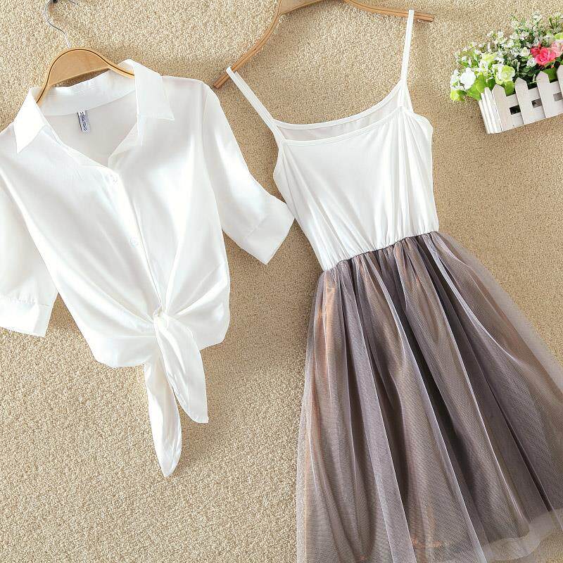 Fat suit Age-reducing skirt Fat two-piece suit Tide loose thin cover meat fashionable waist thick cover belly women's summer clothes