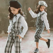 Quần áo trẻ em 2019 mẫu giáo mùa thu quần áo bé gái kẻ sọc phù hợp với mùa xuân Bộ đồ hai dây nữ 6-7-8-9-10 - Khác