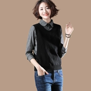 Sumu gốc kích thước lớn búp bê cổ áo giả hai áo len nữ mùa thu màu dài tay áo lỏng áo len Hàn Quốc X4025