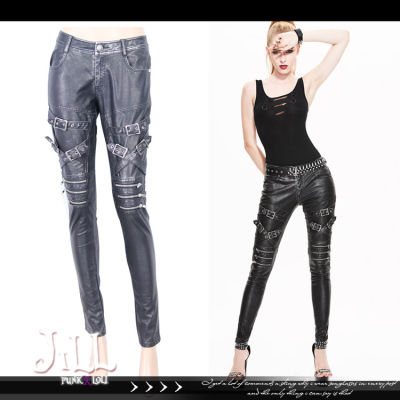 taobao agent 0 Jier o punk band wind imitation old metal brushing leather collapsed strap tight leather pants ROCK silver