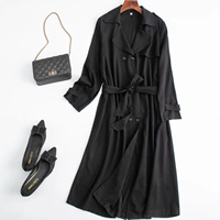 Осенний шелковый черный плащ, длинная куртка, коллекция 2021, средней длины