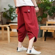 Quần củ cải phong cách Trung Quốc quần nam cắt cạp quần cỡ lớn harem quần thấp hiphop mùa hè thời trang thêu quần lỏng