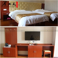 Nội thất khách sạn hoàn thành phòng khách sạn nhà máy trực tiếp tiêu chuẩn phòng đôi giường mềm gói giường trở lại TV tủ bàn tủ quần áo gỗ tự nhiên
