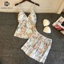 Đồ ngủ Phụ nữ Băng lụa Mùa hè Sexy Ngực Pad Tập hợp Quần short Quần lọt khe mỏng Hàn Quốc - Bộ Pajama pijama lụa cao cấp