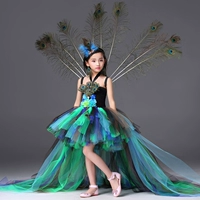 Cô gái mới sàn catwalk ăn mặc mô hình trình diễn peacock váy công chúa váy handmade tùy chỉnh trẻ em đuôi váy pettiskirt váy công chúa cho bé gái 12 tuổi