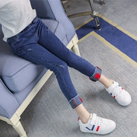 7-8-9-10-11-12 tuổi cô gái cộng với quần nhung mùa đông cô gái trẻ em mùa thu quần denim chân quần quần áo cho bé gái