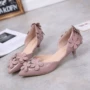 Giày cao gót Hàn Quốc phiên bản 2018 đế đơn 3cm hoang dã 3 giày cao gót cỡ nhỏ nữ mới đế xuồng đế xuồng sandal nữ đế cao