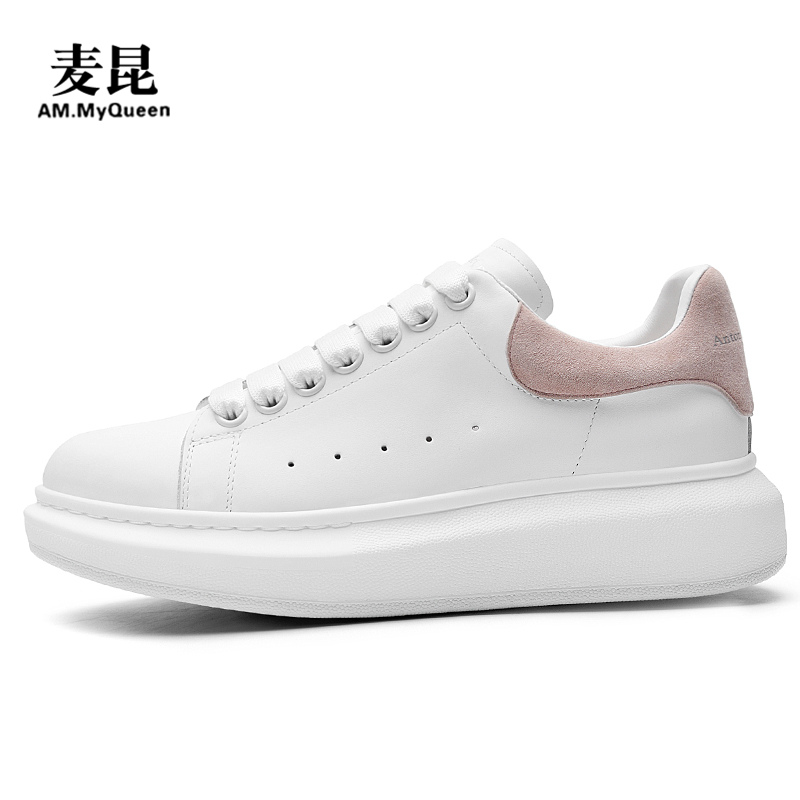 Light Pink TailMcQueen Little white shoes female 2021 Spring genuine leather Women's Shoes summer new pattern Internal elevation Thick soled shoes Versatile shoes male summer