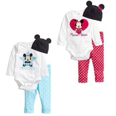 taobao agent 2017 autumn bag hips, three -piece set of Mickey Minnie baby long sleeves, clothes climbing suit