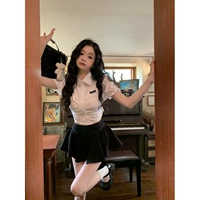 Короткий комплект, летняя рубашка, юбка, рукава фонарики, французский стиль