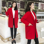 茧 loại rơi vai tay áo đôi phải đối mặt với cashmere áo khoác nữ 2018 mô hình đoạn dài kích thước lớn lỏng thời trang đôi phải đối mặt với nhung áo