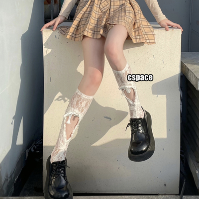 taobao agent White lace Japanese socks, Lolita style, drawstring
