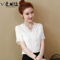 Mùa hè 2019 mới áo sơ mi cotton nữ nhỏ tay ngắn rất cổ tích áo sơ mi nước ngoài thiết kế áo thun - Áo sơ mi áo sơ mi buộc nơ