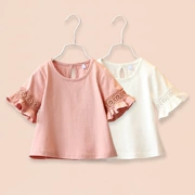 Kawa trẻ em quần áo cô gái T-Shirt mùa xuân và mùa hè phụ nữ mới của kho báu hoang dã loa dài tay trẻ em Hàn Quốc phiên bản của màu rắn t-shirt
