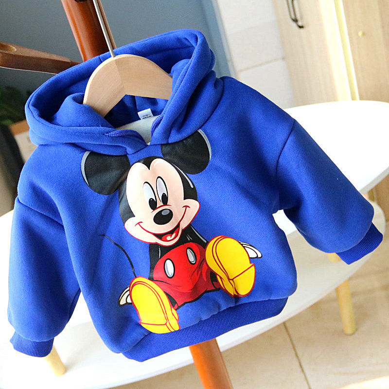 Blue (Plush)Autumn and winter baby Plush hoodie  Primary and secondary school children male girl thickening Sweater children Korean version Foreign style Mickey jacket tide