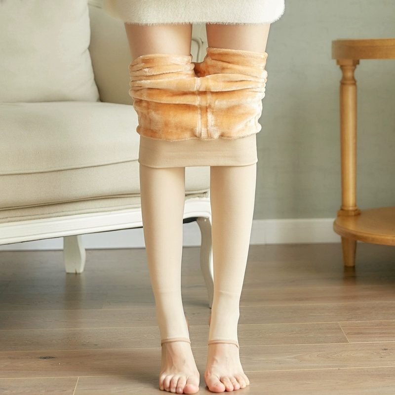 Chân trần tạo dáng của phụ nữ quần legging màu da thịt cộng với quần nhung dày bước chân mùa thu và mùa đông khỏa thân vớ cỡ lớn - Xà cạp