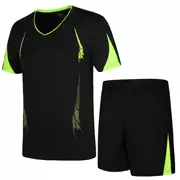Quần áo thể thao nam mùa hè quần áo thể dục ngắn tay chạy nhanh quần áo cộng với phân bón XL tập thể dục hai mảnh