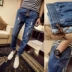 Mùa thu và mùa đông chân quần jeans nam cộng với phân bón XL chân đàn hồi quần quần legging thu nhỏ quần legging quần áo nam mùa hè Cao bồi