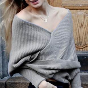 V 字型クロスネックニットセクシーなセータースカーフ女性のための女性ニットセータースカーフ