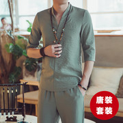 Trung Quốc tang phù hợp với thiết lập Trung Quốc phong cách quần áo của nam giới cải thiện hanfu nằm retro ngắn- tay áo mùa hè thanh thiếu niên trang phục dân tộc