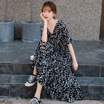 碎花连衣裙子2021新款雪纺 ins超仙女学生显瘦森系温柔风过膝长裙