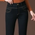Mùa thu 2018 mới mẹ quần jeans nữ trung niên màu đen cao eo co giãn chân béo mm quần Quần jean
