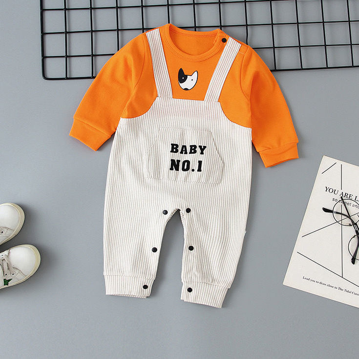Two Fake Orange Spotted Dogsbaby one-piece garment pure cotton summer newborn Long sleeve men and women baby Cartoon Ha Yi spring and autumn child clothes Climbing suit