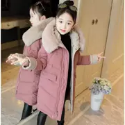 Áo khoác bé gái mùa đông 2018 mới cho bé áo khoác cotton dày áo khoác trẻ em cổ lông lớn áo khoác cotton - Quần áo độn bông thể thao