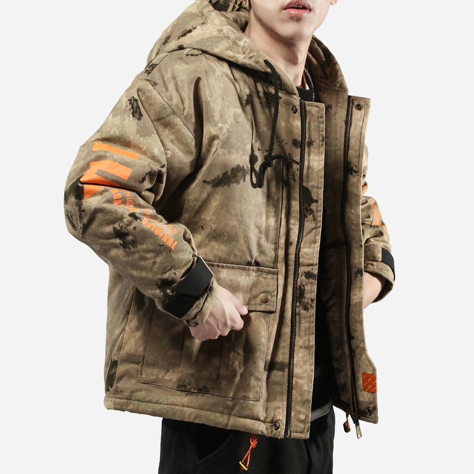 Mùa đông ngụy trang cotton nam thương hiệu đường phố lỏng lẻo in hip-hop dày túi lớn trùm đầu dụng cụ bông áo khoác - Bông