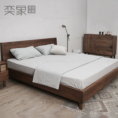 "Yi là" đồ nội thất F12 gỗ vững chắc, gỗ ban đầu óc chó đen sồi đỏ gỗ rắn đôi giường Bắc Âu phong cách tối giản Nhật Bản - Giường