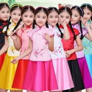 Trẻ em Cộng hòa Trung Quốc gió học sinh ăn mặc Hoa hậu phù hợp với trang phục Hanfu Trang phục Guzheng cô gái cô gái hợp xướng - Trang phục