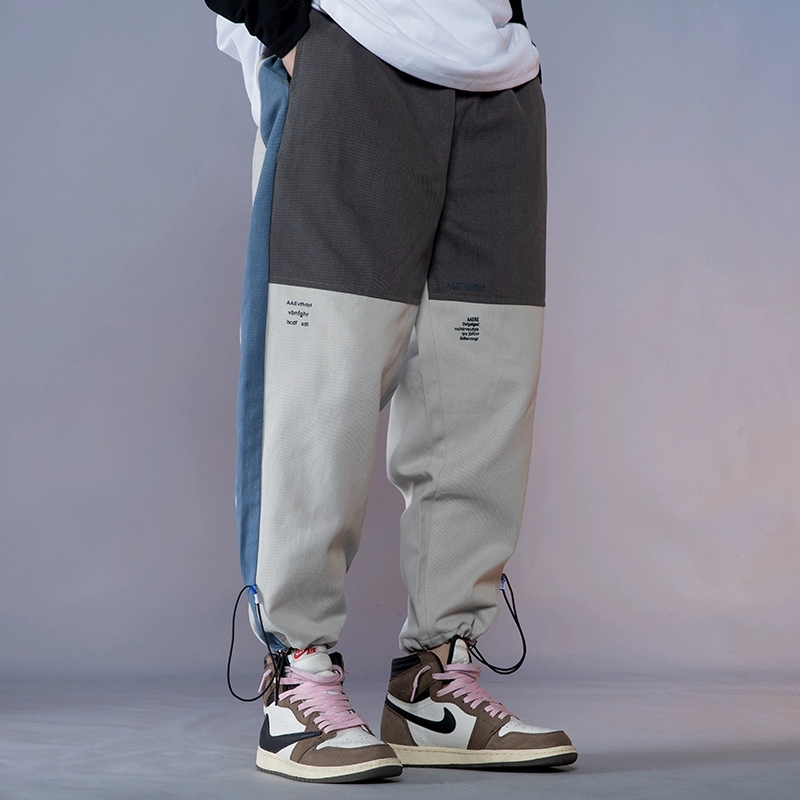 Tide thương hiệu mùa xuân rộng chân overalls nam hip-hop khâu quần màu chùm thời trang Hàn Quốc quần lỏng giản dị quần nam - Crop Jeans