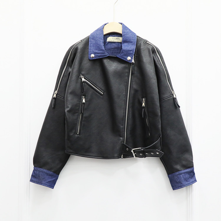 [Chụp ảnh 135, phiên bản giới hạn] 2019 mới xuất khẩu cao cấp duy nhất denim ve áo áo khoác da punk