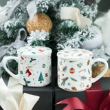Cybil Christmas Cup Cup Cup с кепкой с ложкой керамической чашки маленькая мощность чашка детской чашки с водной чашкой