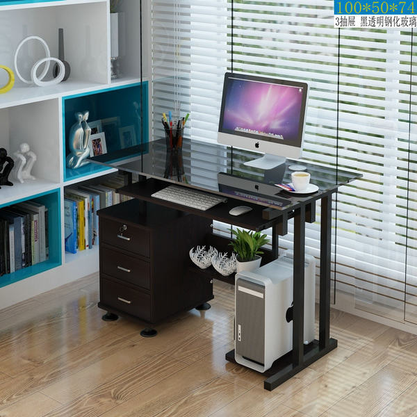 1m black transparent tempered glass 3 drawers