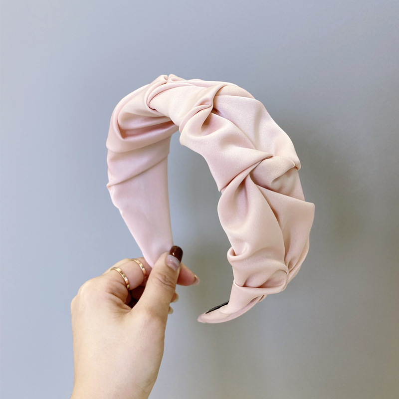 Pink Pleated Hair Bandthe republic of korea fold hair hoop Net red candy Solid color Wide edge tie wash one 's face Headband Simplicity Hair cave head band female