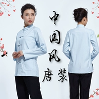 Cotton Bà Tang phù hợp với Hanfu tuổi vải thô nữ tay-nút khóa mùa xuân và mùa thu Slim Sergeant áo sơ mi quốc gia trang phục shop đồ nam