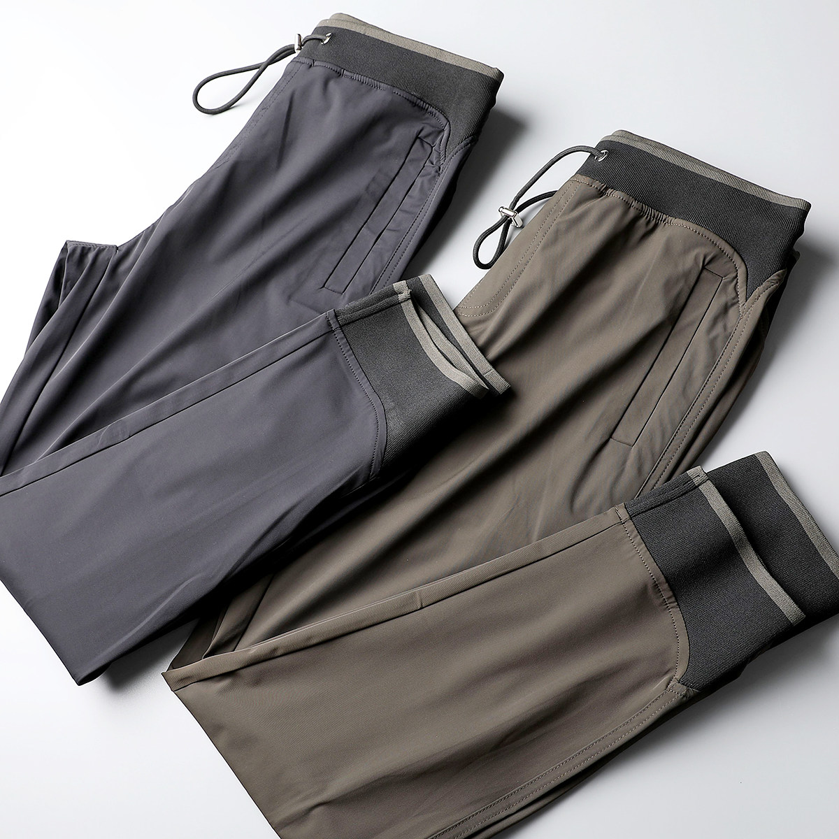 Summer fashion trendsetting men's thin pants, high-end, smooth, elastic, breathable, cool men's fashion, slimming, small feet casual pants