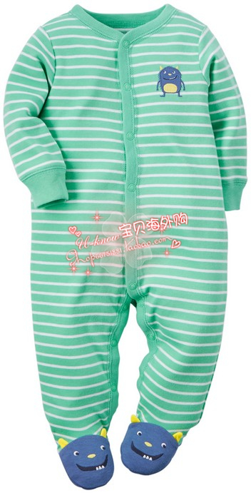 Green Stripegoods in stock U.S.A carter " s men and women baby Long sleeve Wrap foot Conjoined body pure cotton Ha Yi Wrap foot
