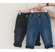 Quần jeans ống đứng cộng với quần nhung dày cho bé gái phiên bản Hàn Quốc của mùa đông mặc quần jean nam ấm áp cho bé