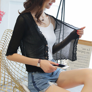 Băng lụa kem chống nắng cardigan khăn choàng nữ mùa hè ngắn ngắn lỏng áo len mỏng áo len điều hòa không khí áo sơ mi new hoang dã cloak