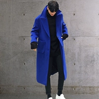 2017 mới của Hàn Quốc phiên bản của dài giản dị áo len nam đặc biệt lỏng mùa thu và áo khoác mùa đông retro áo gió royal blue áo khoác da lộn nam