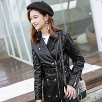 Thu đông 2018 mới dài phần da pu nữ phiên bản Hàn Quốc của thời trang Slim áo khoác da xe máy giảm béo áo khoác nhỏ - Quần áo da áo khoác da nữ zara