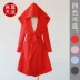 Len coat coat nữ phần dài thời trang ngọt ngào tính khí trùm đầu phiên bản lỏng cúi eo mỏng mỏng áo khoác dài nữ hàn quốc Accentuated eo áo