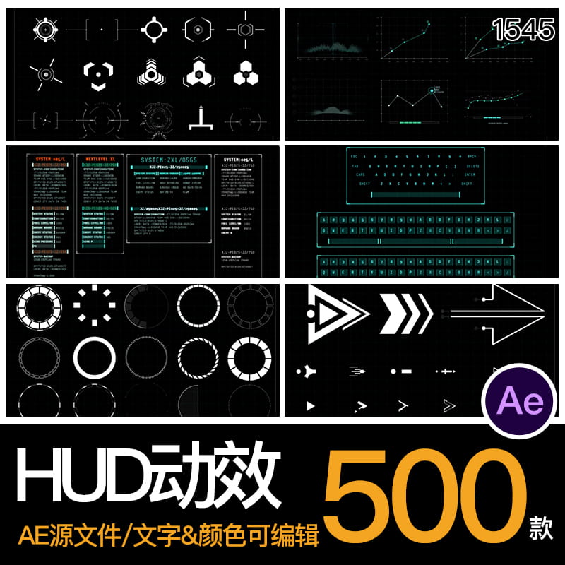 500款动画动效动态视频科技hud边框元素效果特效ae源文件模板素材 淘宝网