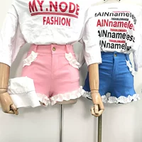 [] G 28 mùa hè mới thời trang hoang dã cho thấy chân dài mỏng thêu side rắn màu Hàn Quốc phụ nữ quần short giản dị sooc bò rách nữ