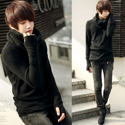 Mùa thu và mùa đông Hàn Quốc phiên bản của màu đen ngay cả găng tay cao cổ áo len nam tự trồng đống cổ áo dệt kim áo len nam bib áo khoác